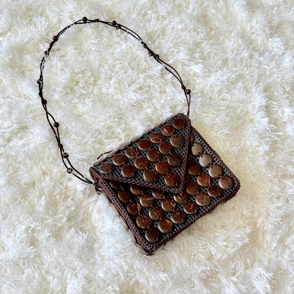 Handcrafted Brown Beaded Crossbody Bag made in India viral oceanus annies - Picture 3 of 9